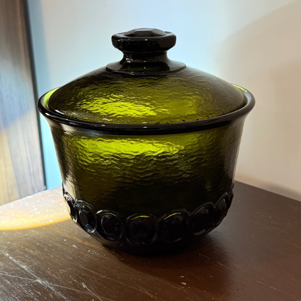 Vintage Tiffin Franciscan Madeira olive green glass cookie jar or ice bucket